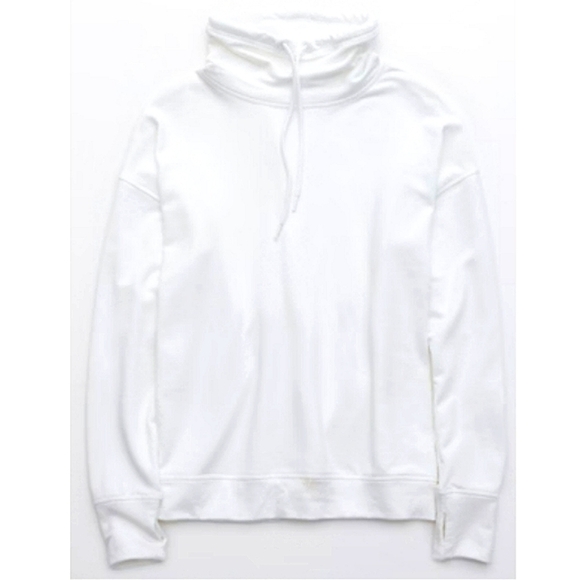 Aerie Offline OTT Fleece Sweatshirt Drawstring Cowl Neck White L - Picture 2 of 8